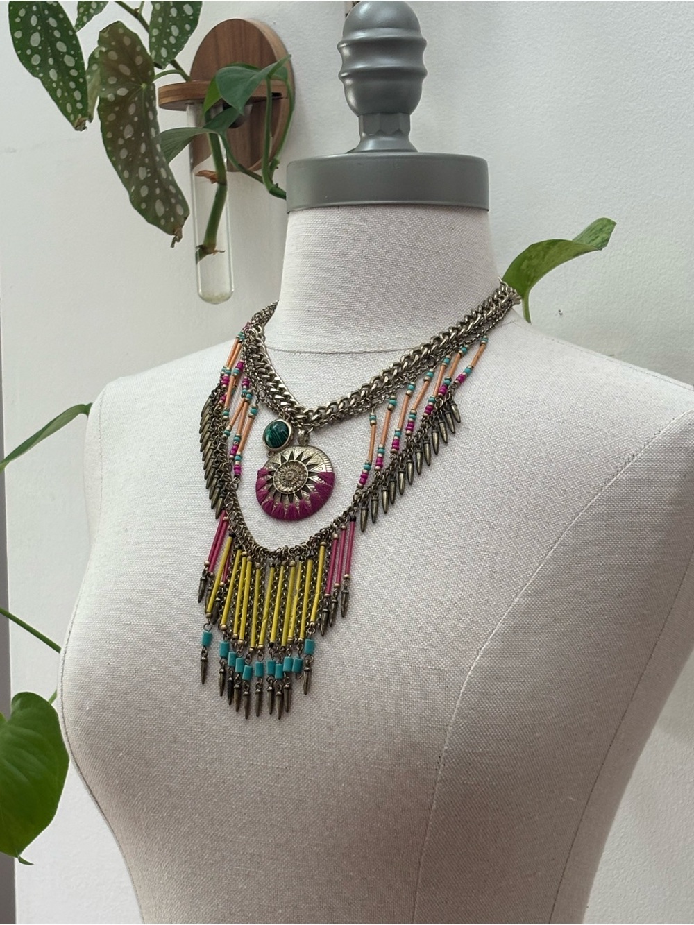 Vintage Multi-Strand Beaded Boho Tribal Statement Necklace